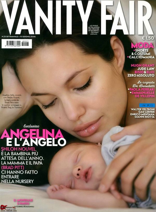 Анджелина Джоли тогда и сейчас: фото обложек - с новорожденной дочерью Шайло для Vanity Fair Italy (июнь 2006)