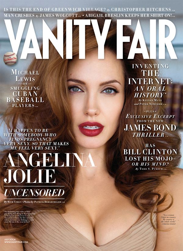 Анджелина Джоли тогда и сейчас: фото обложек - рыжие волосы и красная помада для Vanity Fair (июль 2008)