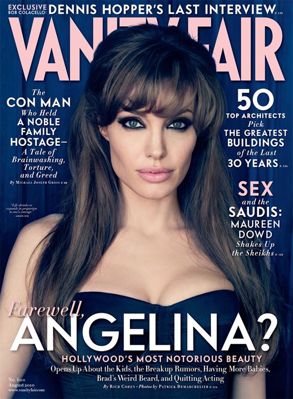 Анджелина Джоли тогда и сейчас: фото обложек - образ фильма "Турист" для Vanity Fair (август 2010)