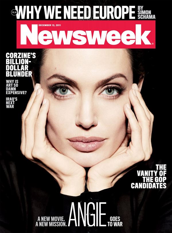 Анджелина Джоли тогда и сейчас: фото обложек - красивый портрет для Newsweek (декабрь 2011)