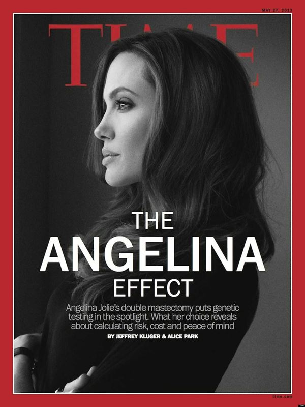 Анджелина Джоли тогда и сейчас: фото обложек - чёрно-белый профиль для Time (май 2013)