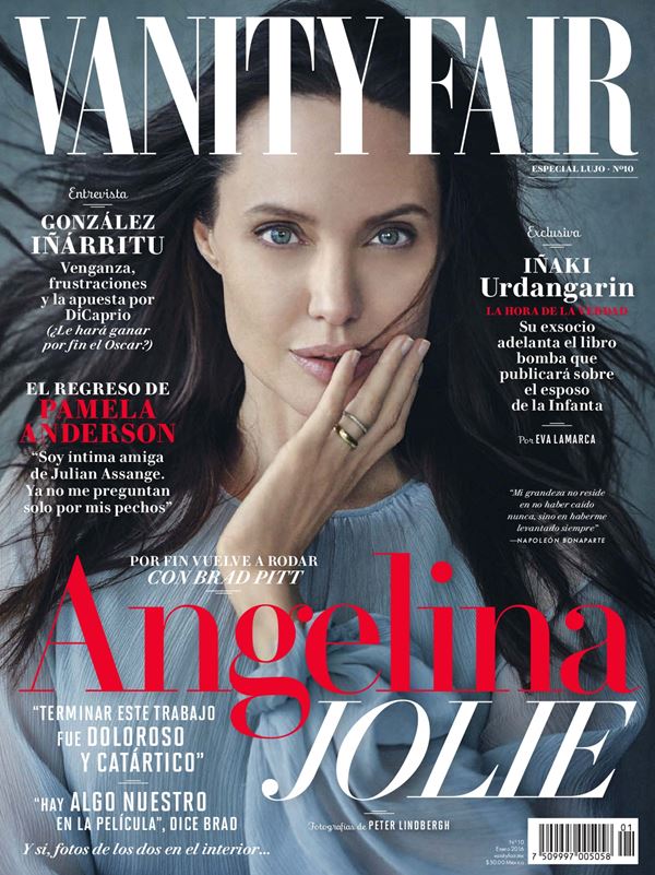 Анджелина Джоли тогда и сейчас: фото обложек - с длинными чёрными волосами для Vanity Fair Mexico (февраль 2016)